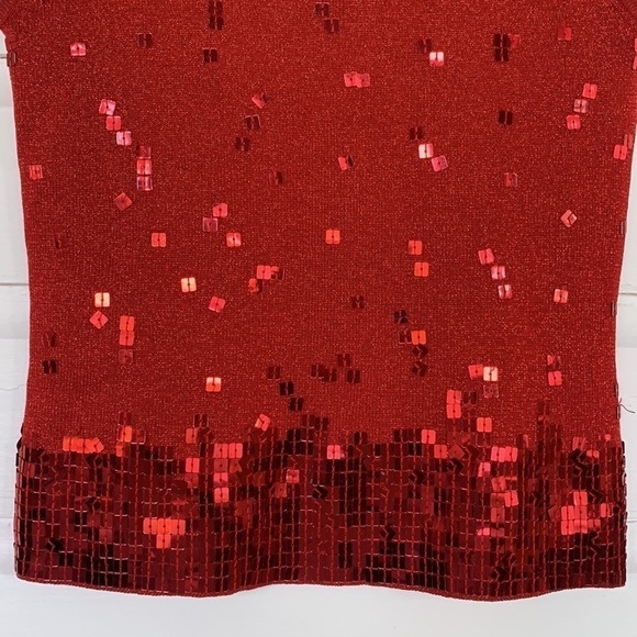 Joseph A || Vintage Red Sequin Metallic Silk Knit Vest M - Picture 6 of 14